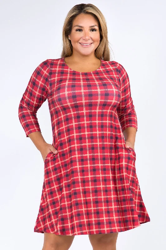 Plus Size Traditional Plaid A-line Dress