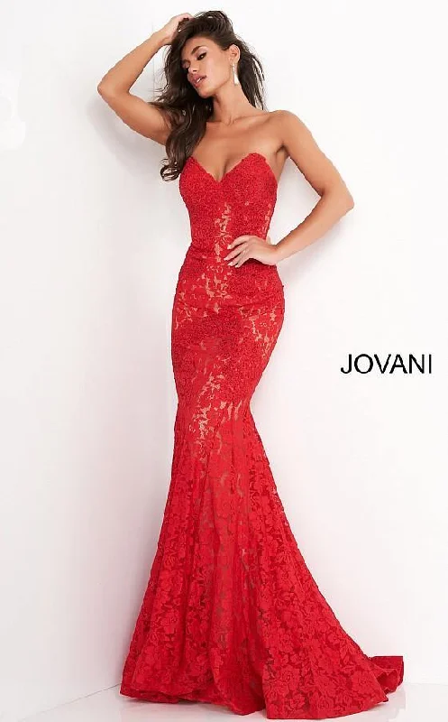 Jovani 37334 Prom Long Strapless Formal Lace Dress