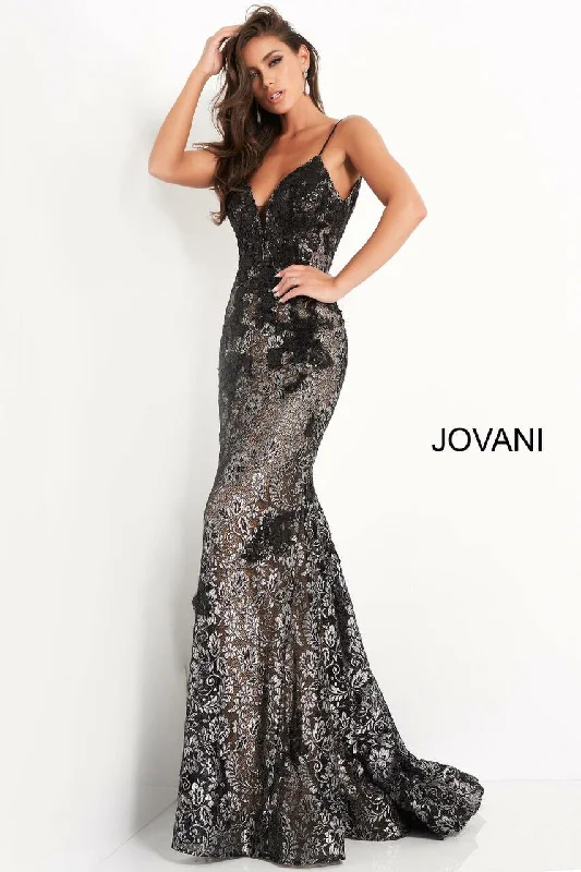 Jovani 06438 Prom Long Spaghetti Strap Lace Dress