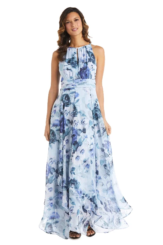 Blue 14 R&M Richards 7729 Long Halter Formal Floral Dress Sale