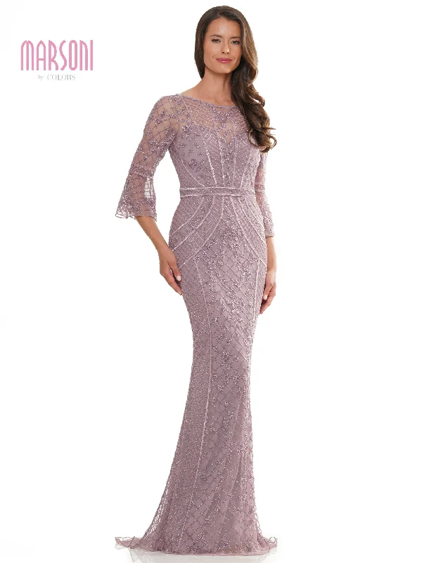 Marsoni MV1263 Mother of the Bride Quarter Sleeve Beaded Mesh Dress