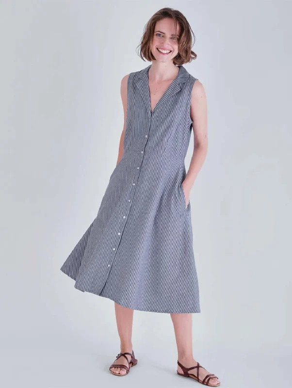 Aubrey Cotton & Linen Vintage Shirt Dress | Blue Stripe