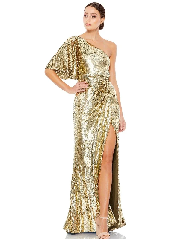 Gold 4 Mac Duggal 93540 Long One Shoulder Bell Sleeve Gown Sale