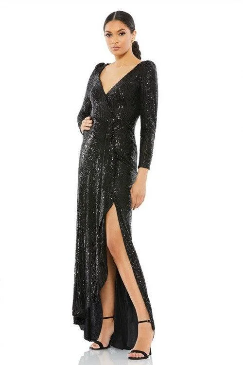 Black 8 Mac Duggal 26395 Prom Long Sleeve High Low Dress Sale