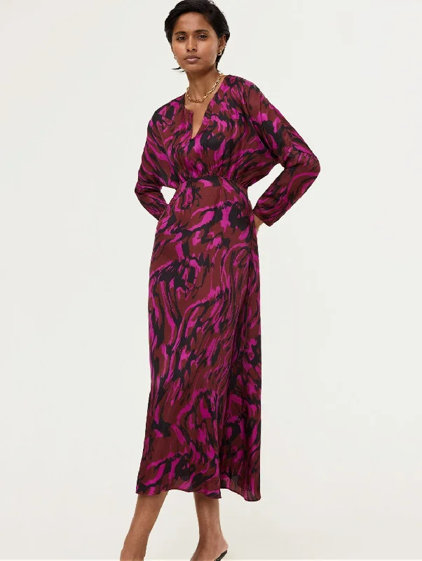 Ekaterina Viscose Satin Dress | Magenta Swirl