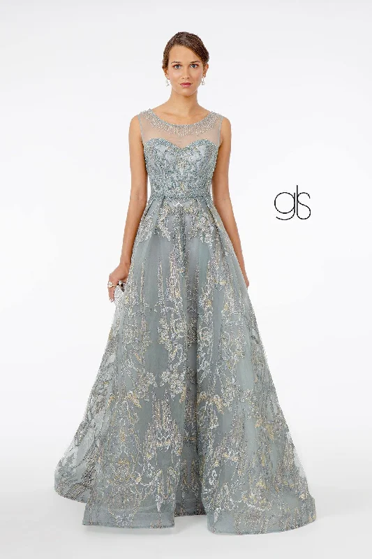 Full Embroidered Illusion Prom Long Dress