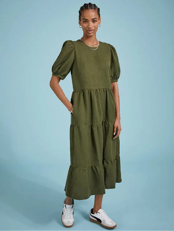 Georgiana TENCEL™ Tiered Midi Dress | Dark Olive