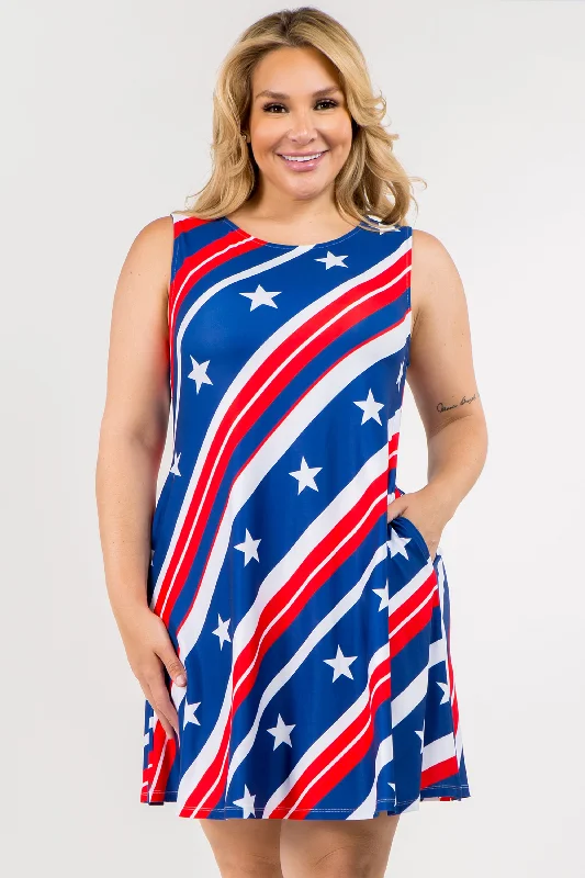 Plus Size Beaming Stars and Stripes Tank Dress