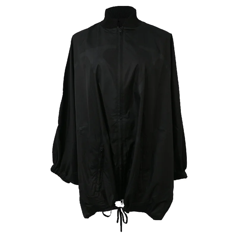 Valentino Garavani Drawstring Waist Zipped with Pockets Bomber Jacket in Black Polyester