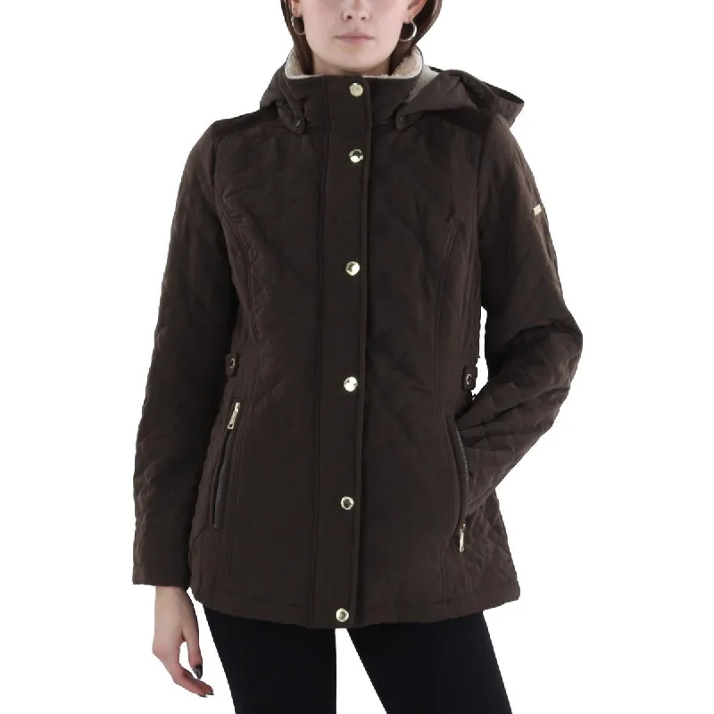 Womens Faux Fur Hooded Quilted Coat