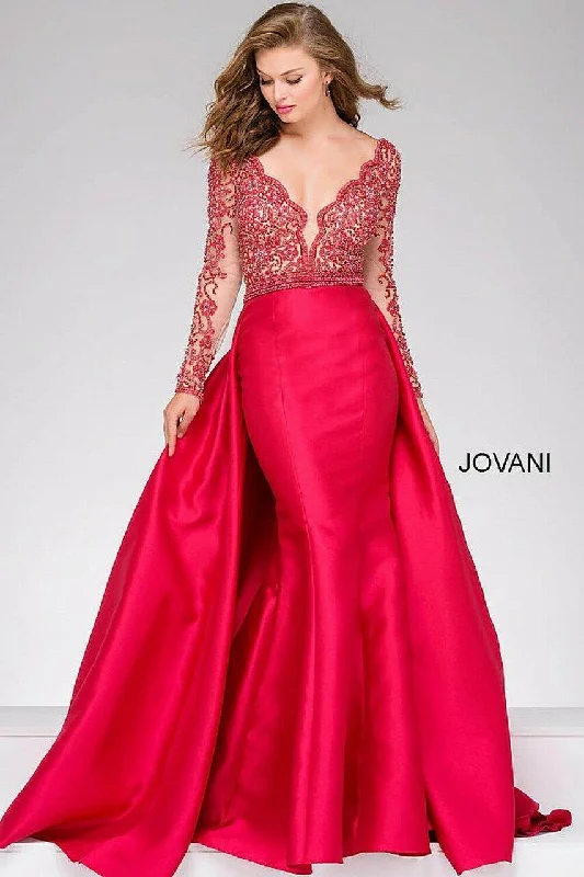 Jovani 46708 Long Sleeve Mermaid Over Skirt Prom Dress