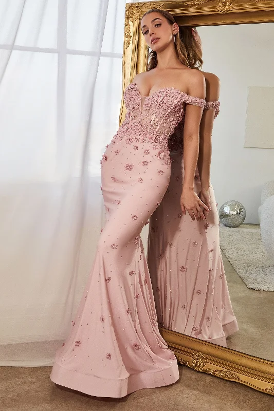 Dusty Rose 2 Cinderella Divine CC8952 Off Shoulder Prom Dress Sale