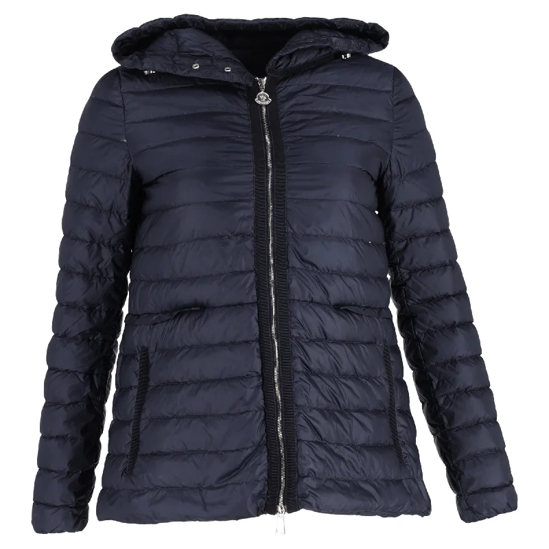 Moncler Quilted Zipped Down Jacket in Navy Blue Polyamide