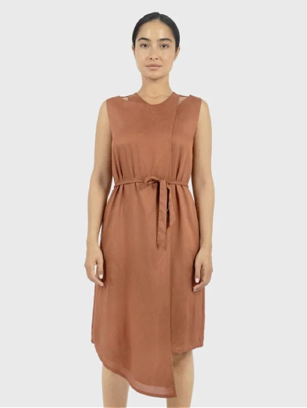 Funchal TENCEL™ Modal Asymmetric Wrap Dress | Red Rust