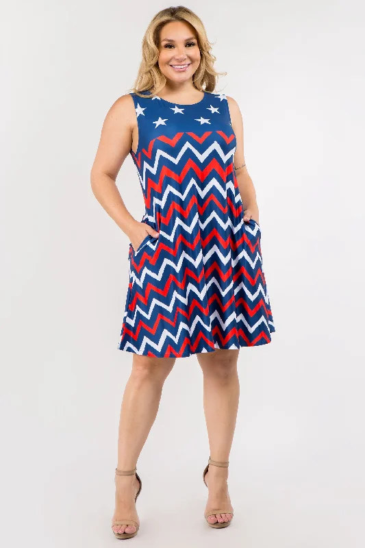 Plus Size USA Chevron Stripes and Stars Tank Dress