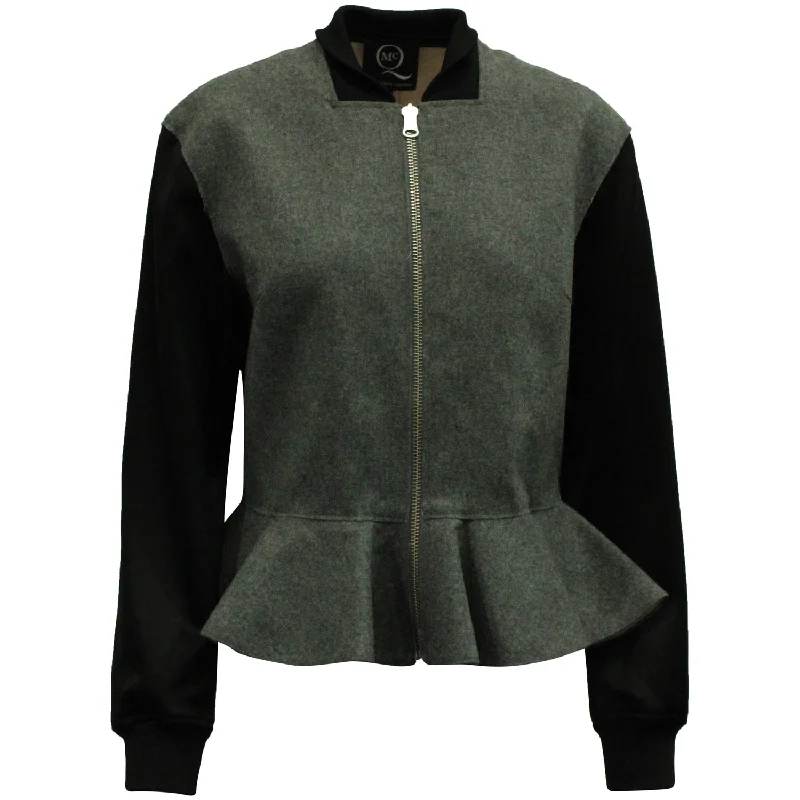 MCQ by Alexander McQueen Peplum Bomber jacket in Black and Grey Wool