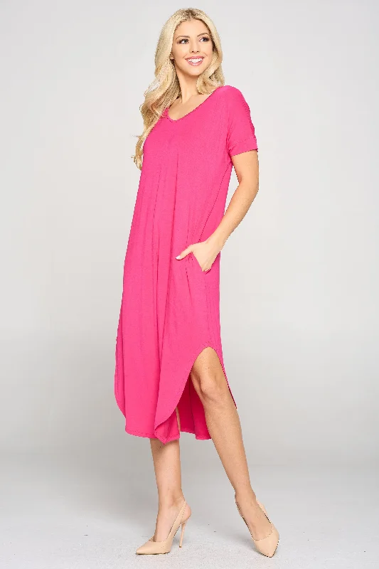 Casual Rounded Hem Midi Dress