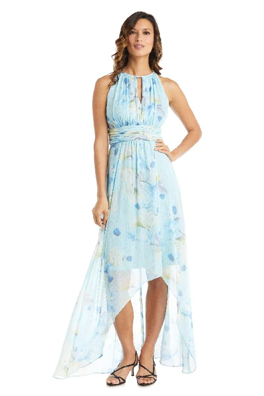 R&M Richards 7314 High Low Chiffon Floral Print Gown