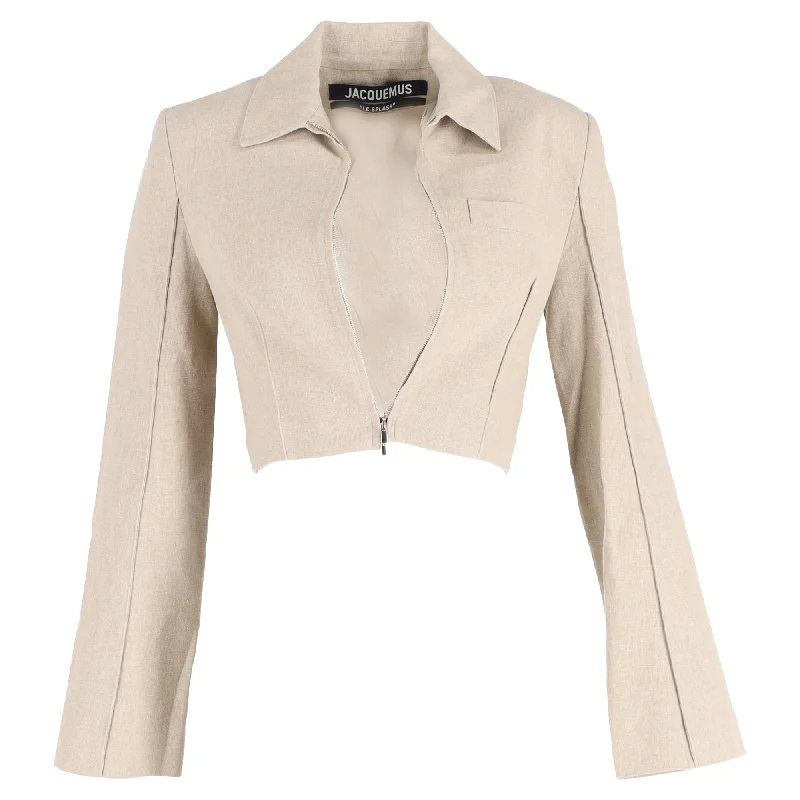 Jacquemus La Veste Limao Cropped Jacket in Beige Linen