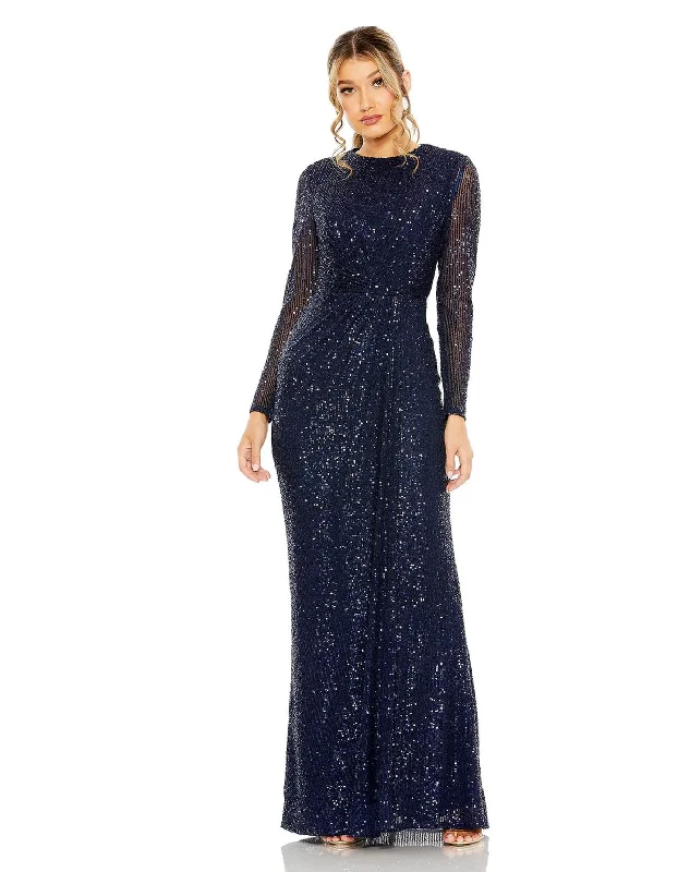 Midnight 16 Mac Duggal 11659 Long Sleeve Side Knot Formal Dress Sale