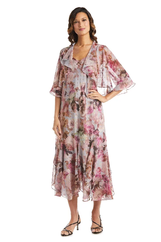 R&M Richards 7925P Long Petite Floral Chiffon Dress