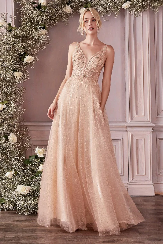 Champagne XS Cinderella Divine CD0196 Sleeveless Tulle Long Formal Prom Dress Sale