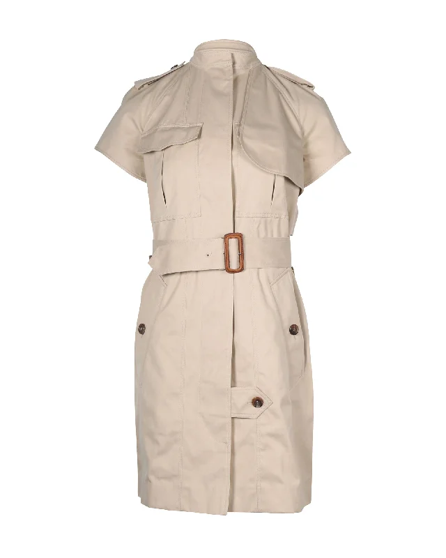 Celine Short Sleeved Trench Coat Dress in Beige Cotton