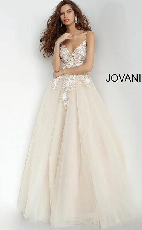 Jovani 02758 Prom Long Floral Applique Ball Gown