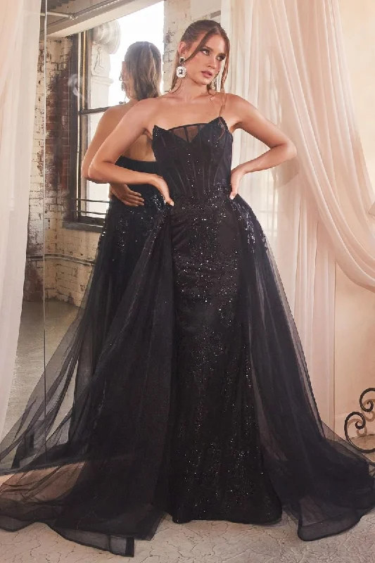 Black 14 Cinderella Divine J858 Long Formal Glitter Overskirt Gown Sale