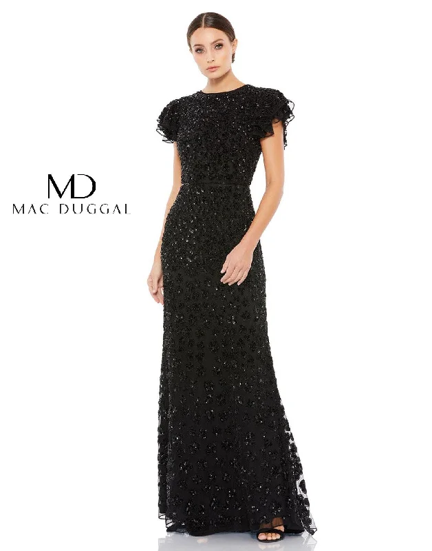 Mac Duggal 10748 Long Formal Ruffle Cap Sleeve Dress