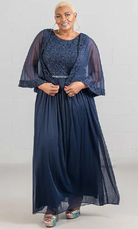 Le Bos Plus Size Long Capelet Chiffon Dress 29397