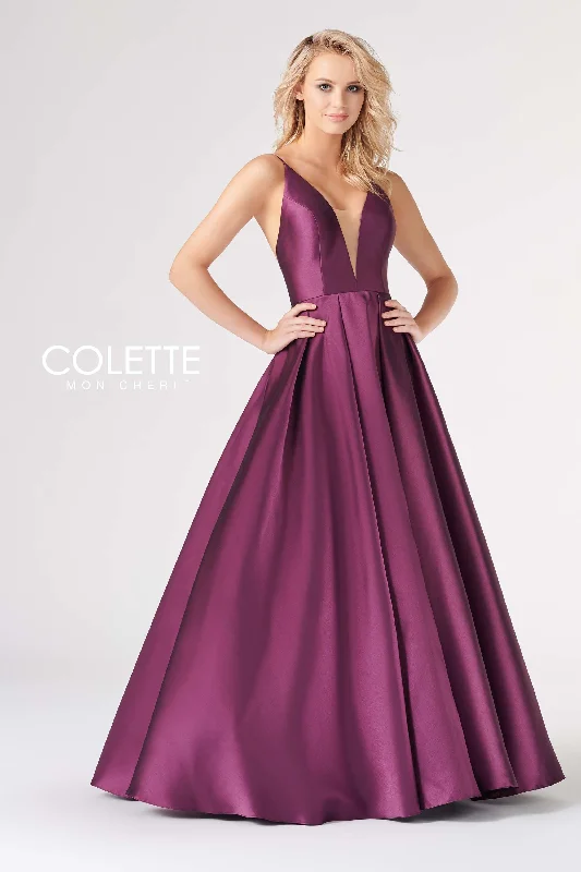 Colette CL19827 Long Pleated Formal Prom Pockets Ball Gown