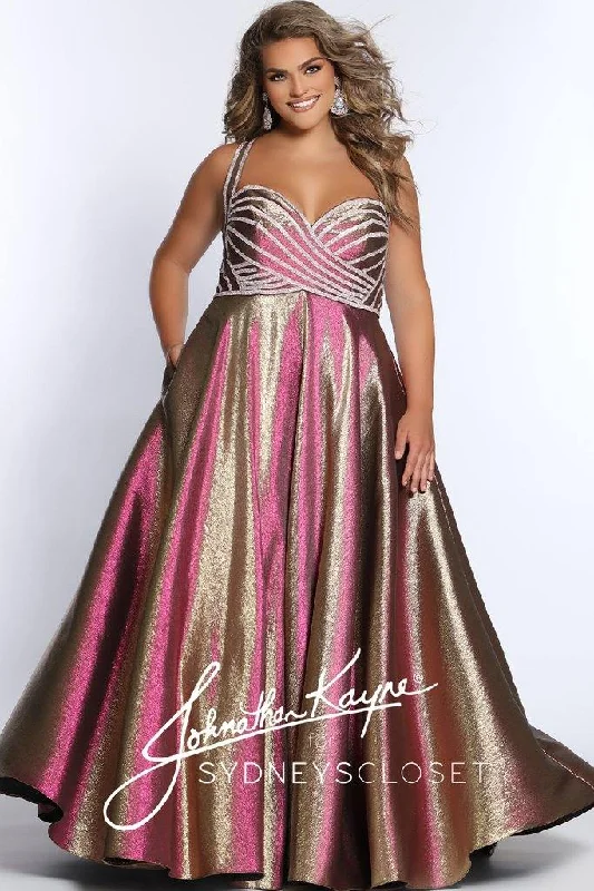 Sydneys Closet Long Metallic Prom Plus Size Dress