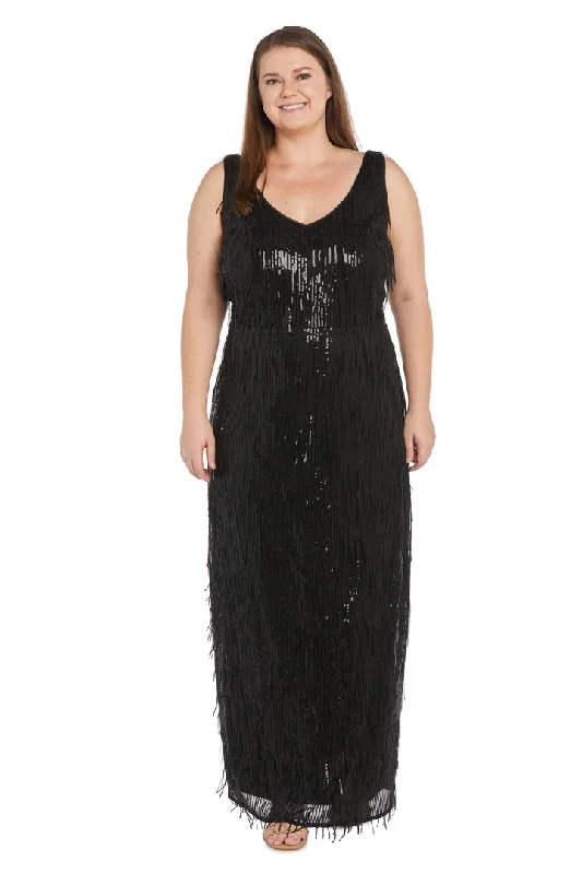 R&M Richards 1661W Long Plus Size Formal Sequin Fringe Dress