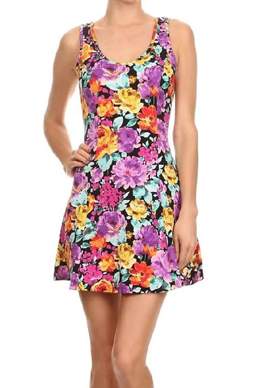 In Full Bloom Floral Print A-Line Tank Dress