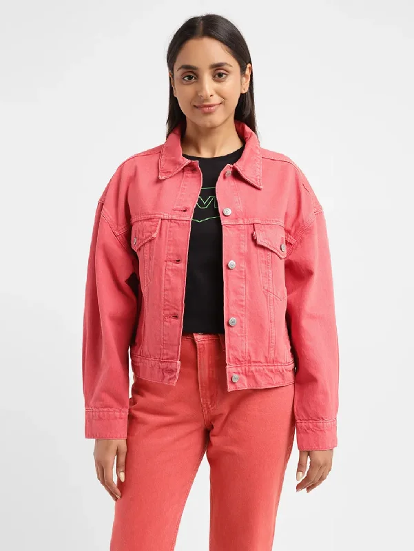 Women's Solid Spread Collar Denim Jacket