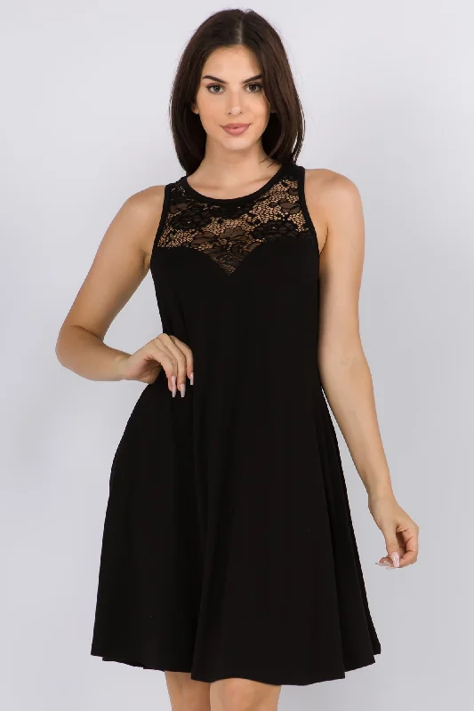 Sweetheart Lace Trim Sleeveless Dress