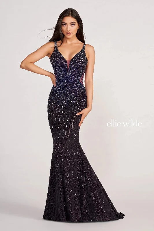 Ellie Wilde EW34076 Prom Fitted Long Beaded Evening Formal Dress