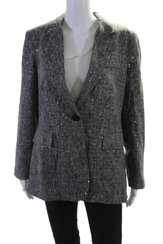 Insight Womens Holiday Sparke Sequined Blazer Jacket Black White