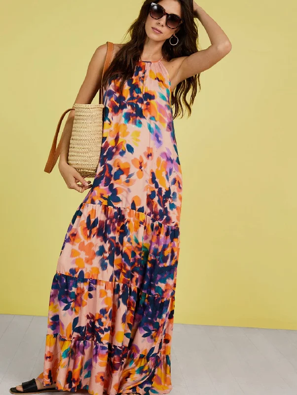 Everly LENZING™ ECOVERO™ Maxi Dress | Peach Floral Blur