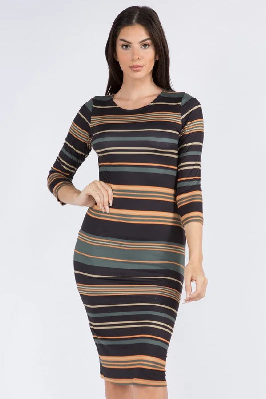 Bold Striped Midi Bodycon Dress