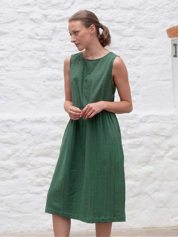 Elaine Cotton Day Dress | Forest Green