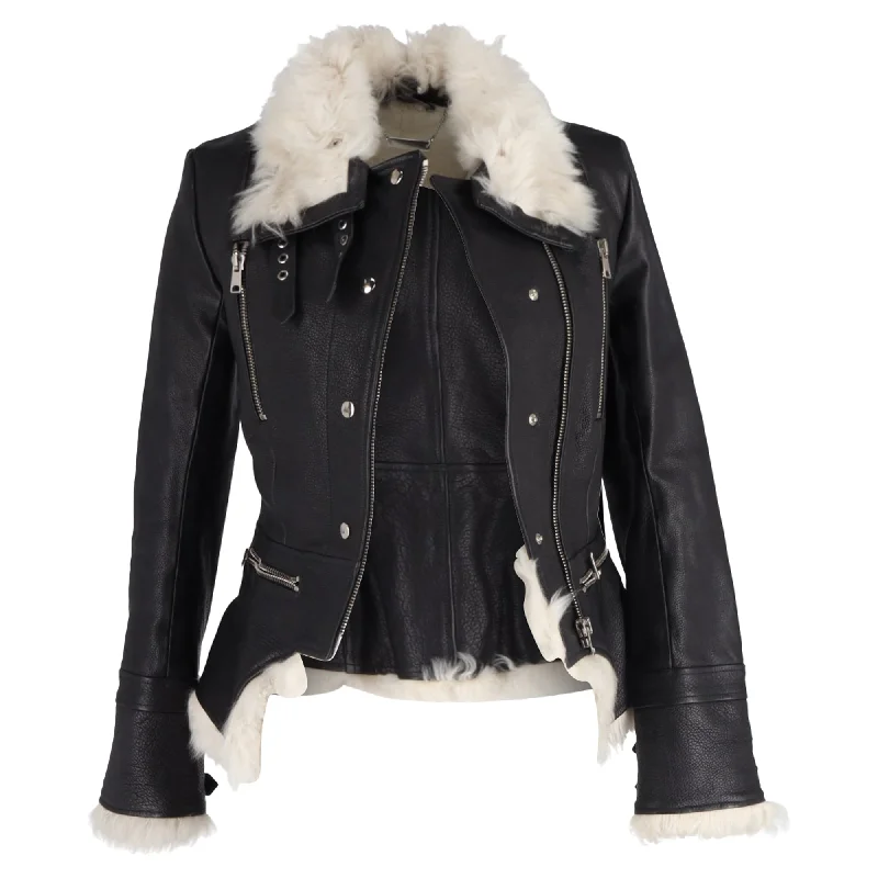 Alexander Mcqueen Biker Fur Trim Jacket in Black Leather