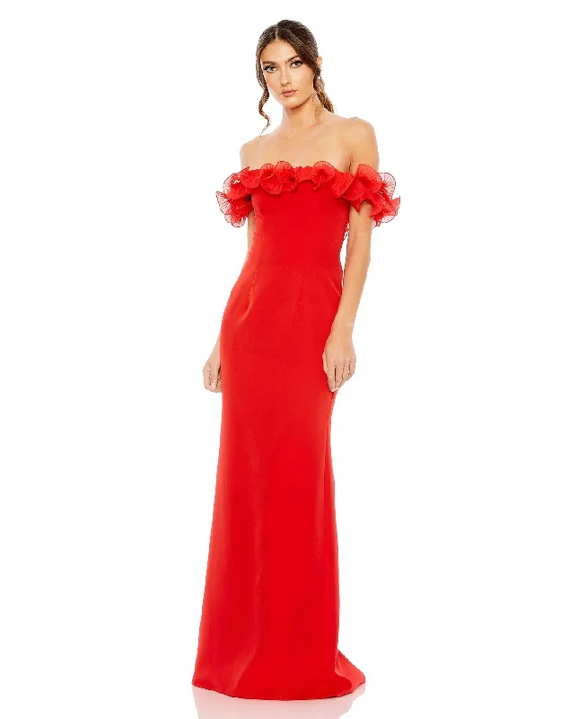 Mac Duggal 49643 Long Off Shoulder Ruffle Detail Column Dress