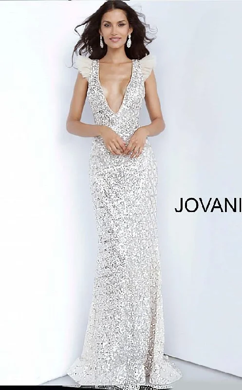 Jovani 02457 Long Plunging Neckline Embellished Prom Dress