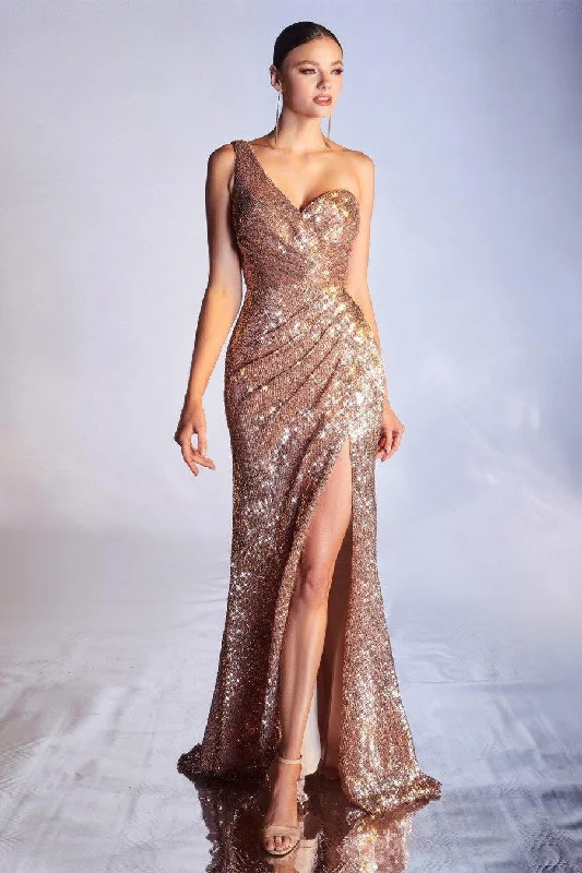 Rose Gold M Cinderella Divine CH182 One Shoulder Long Prom Dress Sale