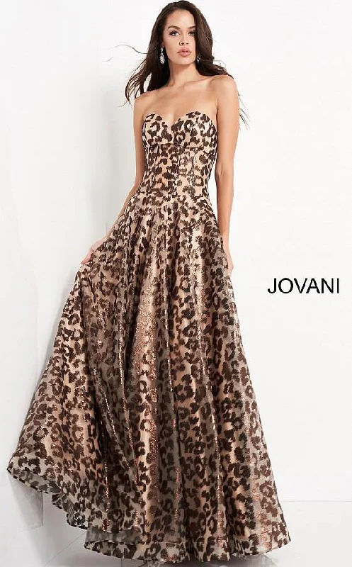 Jovani 04697 Long Formal Strapless Animal Print Gown