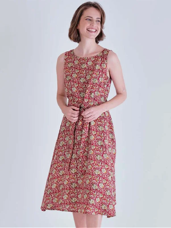 Adelia Paisley Print Cotton Dress | Washed Red