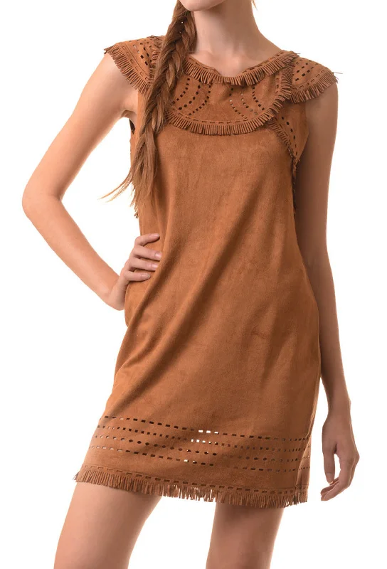 Suede Fringe Cutout Dress