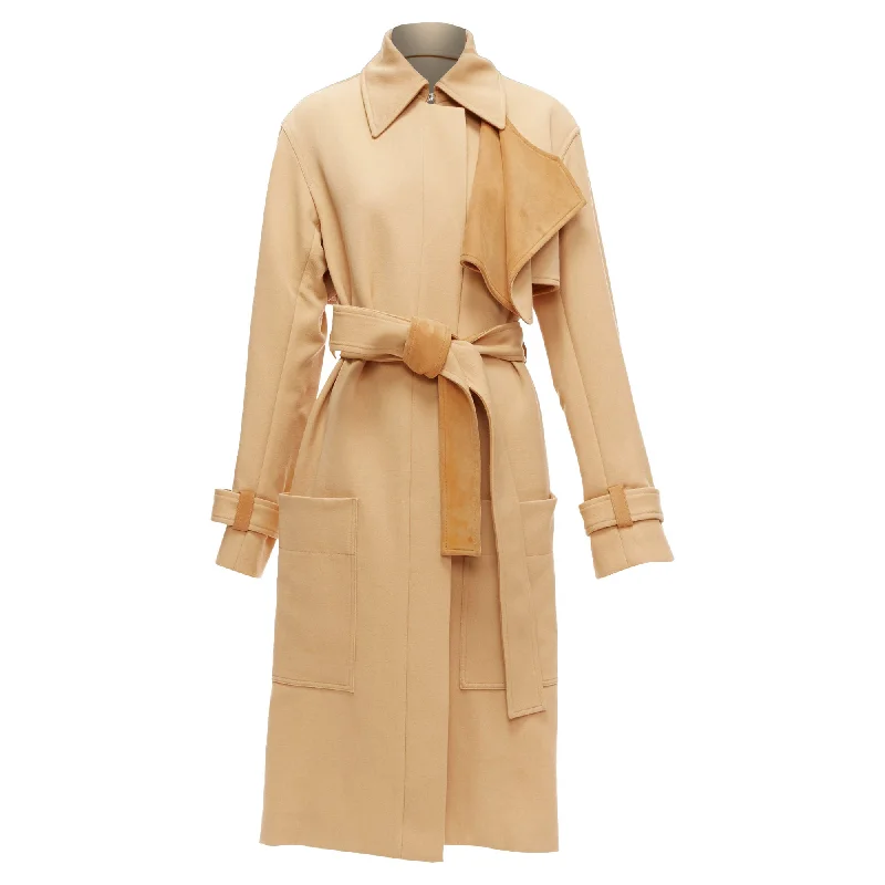 Celine Phoebe Philo Wool Leather Trim Deconstructed Trench Coat